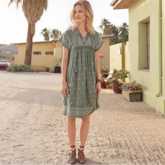 Sundance Catalog Aura Dress Olive Green Embroidered Embellished Boho Casual - XS - Picture 1 of 10